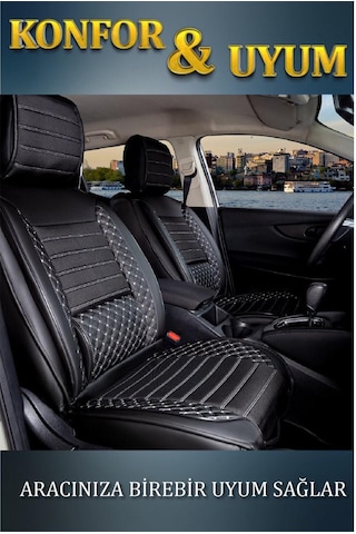 Volkswagen Jetta Mk 5 2005-2010 Oto Koltuk Kılıfı Ön Arka Set Siyah Beyaz Plus Serisi Scr