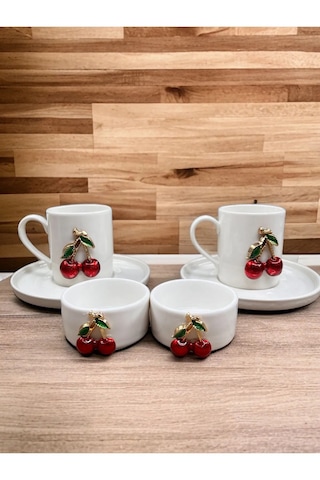 2 Kişilik 6 Parça Porselen Kiraz Fincan Takımı Seti