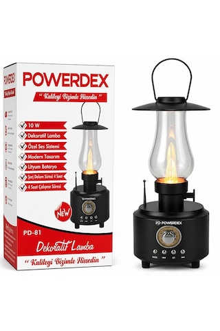 Powerdex Pd-81 Bluetooth Hoparlörlü Dekoratif Nostaljik Gaz Lambası Led Işıldak Kamp Lambası Usb Radyo Ses Sistemi