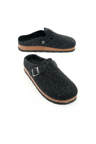 Gezer Kışlık Mantar Taban Tokalı Ayarlanabilir Kadın Ev Terliği Antrasit