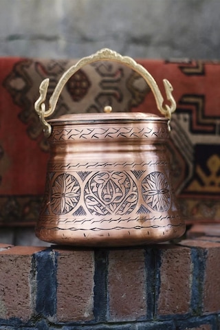 Bakır Bakraç Oyma Nakışlı 5 L Mat Bakır Renk Çok Renkli