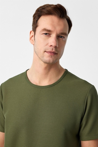 Haki Slim Fit Armürlü Bisiklet Yaka Tişört-37263 Haki