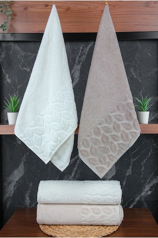 Hazal %100 Pamuklu Kutulu 4'lü Banyo Havlu Seti Hamam Takımı 50x90 - 90x150 Bej-krem - 00081 Bej
