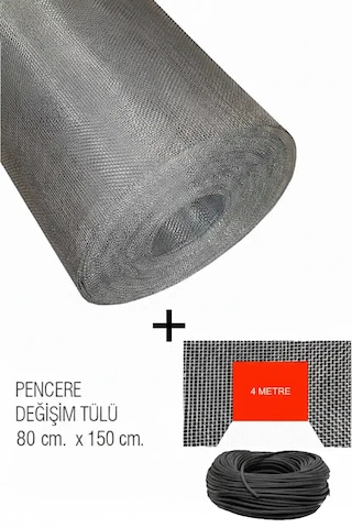 Pencere Sineklik Fiberglass Değişim Tülü 80x150 & 4m Sineklik Fitili 80x150 + 4m Fitil