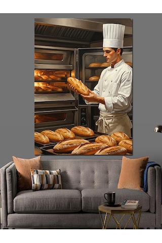 Ahşap Tablo Taze Ekmek Yapan Fırıncı Yiyecek Ve İçecek Tabloları