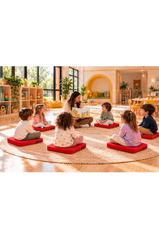 40x40x5 Cm Kare Minder - Sandalye Minderi - Kreş Anaokulu Oyun Aktivite Minderi - Bahçe Dekor Minderi Kırmızı
