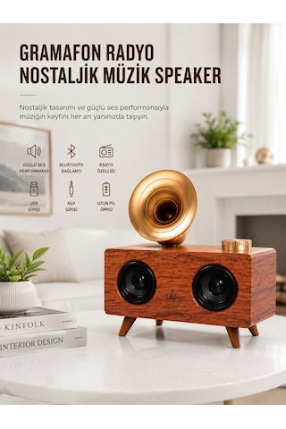 Bluetooth Nostalji Speaker Radyo Gramofon Ahşap Renk Vintage Yeni Nesil 36517532
