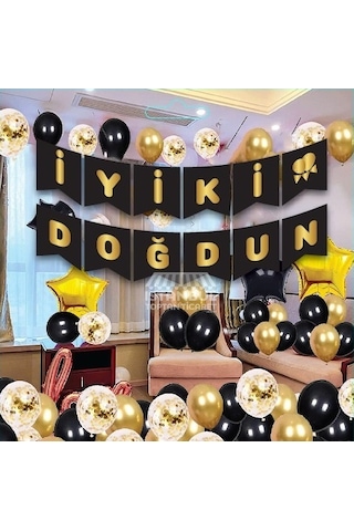 Siyah-gold İyi Ki Doğdun Banner Tüm Yaşlar