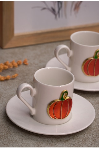 Heda Porselen Balkabağı Kabartmalı 4 Parça 2 Kişilik Kahve Fincan