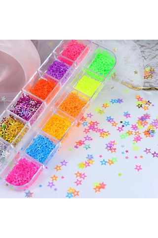 Neon Renkli Yıldızlar Tırnak Süsleme Folyo Pulları Mix Nail Art