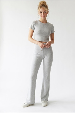 Mixray 2120 Kadın Crop T-shirt Ve Palazzo Pantolon Takım Gri