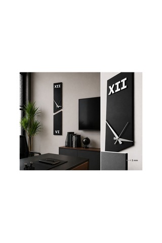 Arliadesign Modern Dekoratif Duvar Saati 20 X 100 Cm / Siyah Beyaz 5 Mm Mdf / Sessiz Mekanizmalı Salon Ve Ofis Saati