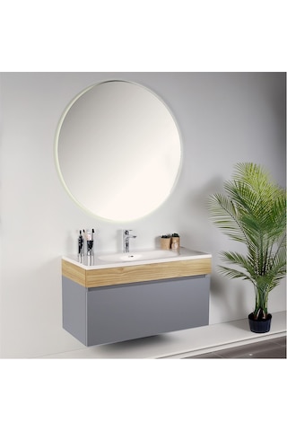 Kobos Harmony 100 Cm Banyo Dolabı Seti Light Grey + Meguro Gri