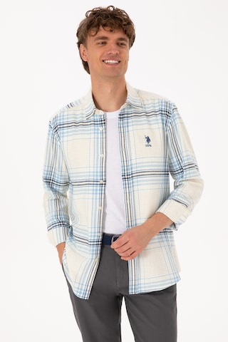 U.S. Polo Assn. Erkek Açık Mavi Ekoseli Uzun Kollu Krem Gömlek 50316632-VR256