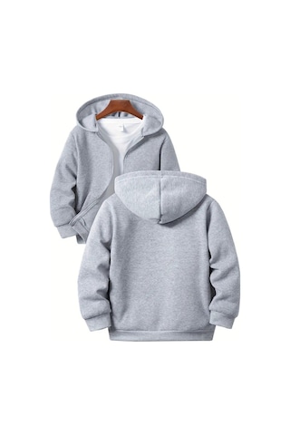Ahengim Kız - Erkek Çocuk Basic Fermuarlı Kalın 3 İplik Kışlık Okul Sweat Ak1815 Gri