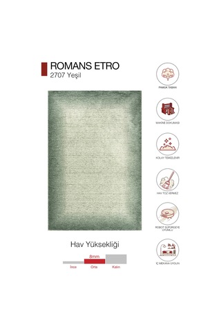 Romans Etro 2707 Yeşil - Spor Saçaklı Polyester Çerçeveli Vintage Halı