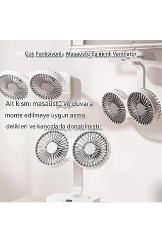 Buğz Masaüstü Dijital Ekranlı Çift Fanlı Led Işıklı Soğutucu Fan Ev Ofis Şarjlı Vantilatör