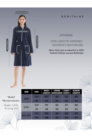 Athena Kimono Kadın Bornozu- Lacivert %100 Pamuk Lacivert