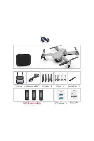 E88 Drone 4k Hd Çift Kameralı Drone App Kontrol Wifi Li Katlanabilir Quatcopter X3 Batarya