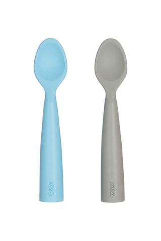 Oioi Nam Nam 2'li Silikon Mama Kaşığı - Mineral Blue / Powder Grey Gri - Mavi