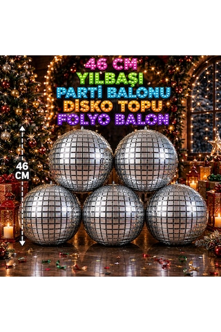 Yüksek Kalite 5 Adet 46cm Gümüş Aynalı Disko Topu Yılbaşı Balonu Gümüş Aynalı Disko Topu Folyo Balon