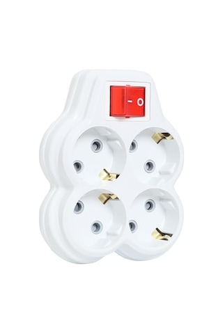 4lü Anahtarlı Golyat, Dörtlü Topraklı Priz Çocuk Korumalı Çoklayıcı Fiş, Beyaz Renk, 16a 250 Volt, Max 3600 W 0