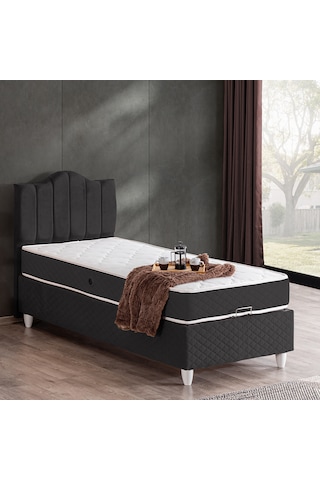 Trend Tek Kişilik Baza Başlık Letto Yatak Seti Antrasit 90 x 200