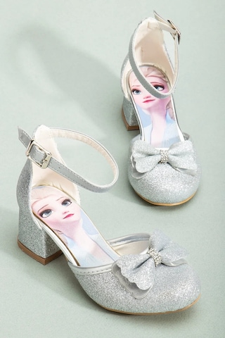 Nese Shoes Kız Çocuk Fiyonklu Prenses Topuklu Ayakkabı Gümüş