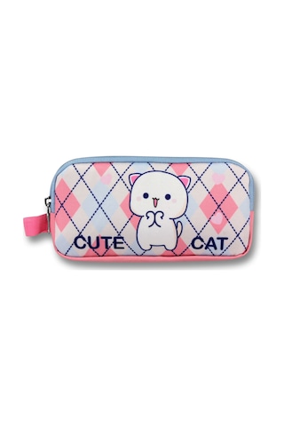 Ümit Çanta Beyaz Pembe Love Cute Cat Desenli Kalem Çantası - Kız Çocuk - 5026 Beyaz - Pembe