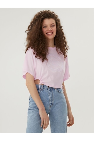 LOFT Crop Kadın Tshirt K.kol Lf2028934 Q1.v1 Pembe