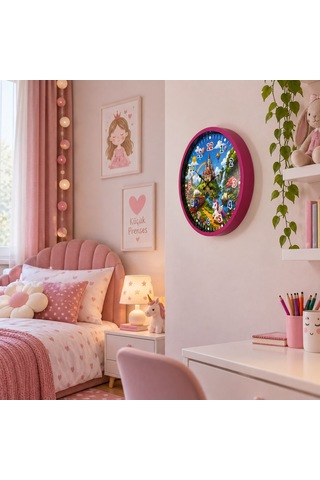 Masal Vadisi Pembe 36 X 36 Cm Çocuk Duvar Saati