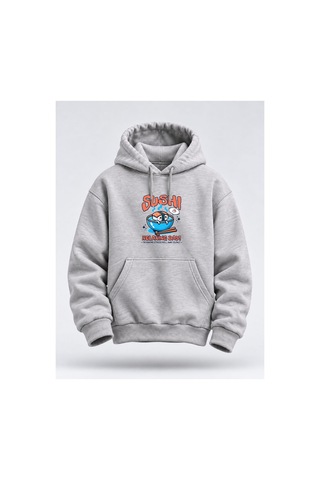 North Whiskers Relaxing Day Sushi Baskılı Unisex Hoodie Eğlenceli Streetwear Sweatshirt Gri - 929986183 Gri - 929986183 Gri