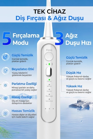 Einsteel Şarj Edilebilir Elektrikli Diş Fırçası , Su Püskürtmeli Ağız Duşu Ve Diş Temizleme Seti Beyaz Şarjlı