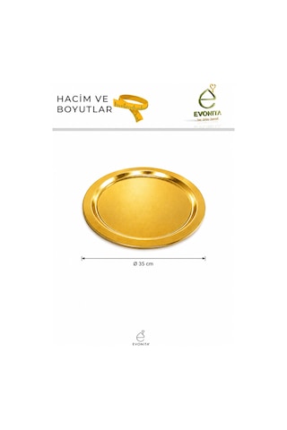 Altın Renk Yuvarlak Sunum Tepsisi Dekoratif Pasta, Kurabiye, Kahve Ve İkramlık Servis Tepsisi