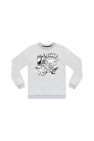 Denokids Rawr Dino Erkek Çocuk Sweatshirt -  Gri Melanj