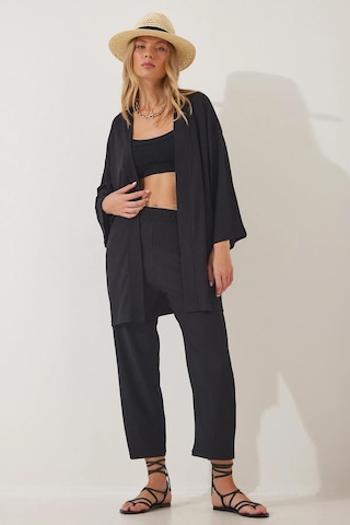 Trend Alisse Boru Paça Kimono Kadın Alt Üst Takım Siyah