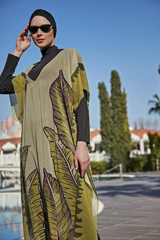 Remsa Mayo Remsa Tesettür Mayo Üzerine Tasarım Tek Kaftan Pareo Rdp001 Dev Yapraklar Yeşil