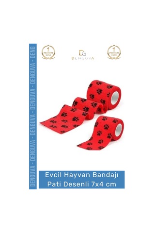 Sargıbandı Pati Desenli Kohezif Bandaj Kedi Köpek Medikal Sargı Bandı Esnek Suya Dayanıklı 7x4 Cm -