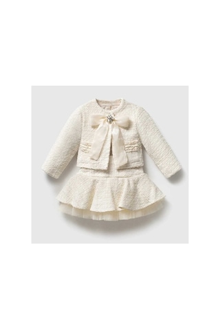 Ministok Ivory Elegance Kız Çocuk 3'lü Tüvit Takım Bluz, Ceket Ve Etek Ekru