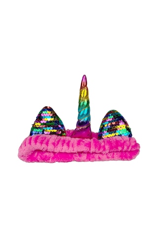 Unicorn Peluş Bandana Makyaj Saç Bandı Fuşya Gökkuşağı Boynuzlu Fuşya