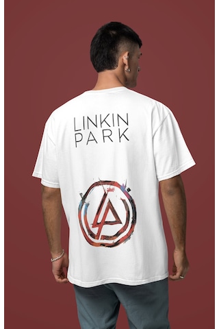 Sevbano Linkin Park Sırt Baskılı Unisex Oversize Müzik Grubu Tişört Beyaz