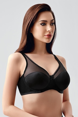 New Bra Kadın C Kap Balenli Tül Detaylı Toparlayıcı Sütyen Siyah 2304 Siyah