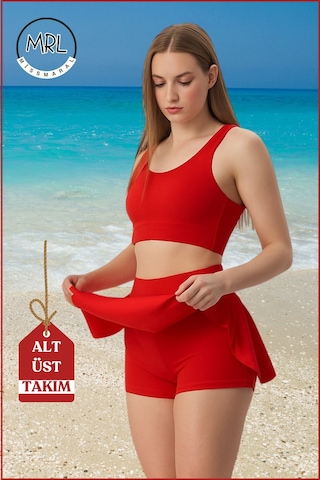Kadın Alt-üst Takım Kırmızı Şort & Crop Denizde Havuz Sporda Casual/günlük Kullanım Kırmızı Kırmızı