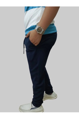 Erkek Beli Lastikli Bağcıklı Çakıl Taşlı Patlı Lacivert Jogger Pantolon Lacivert