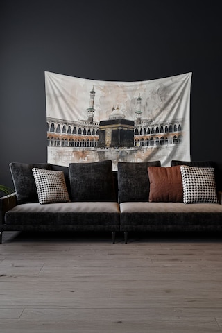 Kutsal Topraklar Kabe Desenli Duvar Halısı Duvar Örtüsü Tapestry Süet Dokulu Kumaş
