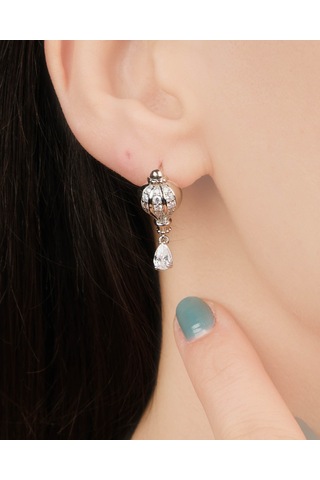 Lekka Design Kadın Kararmaz Çelik Lüks Takı Zirkon Taşlı Gümüş Renkli Kapadokya Küpe Gümüş