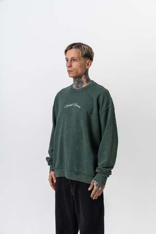 Respire Erkek Divided Baskılı Yıkamalı Bisiklet Yaka Oversize Sweatshirt Yeşil