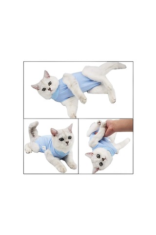 Hombey Kedi Ameliyat Sonrası Kıyafeti Yumuşak Modalı Muhafaza Elbisesi Yara İyileştirme Tabanlı Serbest Hareketli Koruyucu Giyim Mavi M