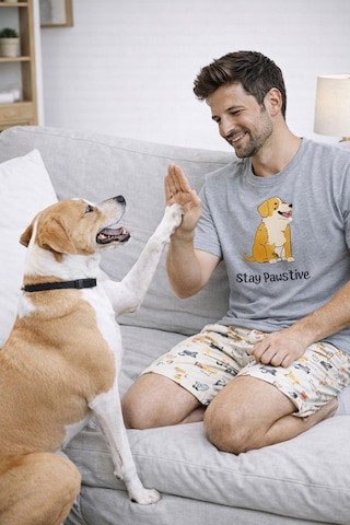 Erkek Pamuklu Köpek Desenli Eğlenceli Cepli Şortlu Pijama Takımı Ke77633 Sarı