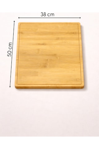 Major - Geniş Yüzeyli Doğal Bambu Kesme Tahtası Oluklu Et Sebze Doğrama Panosu Büyük Boy 50 X 38 Cm Bambu